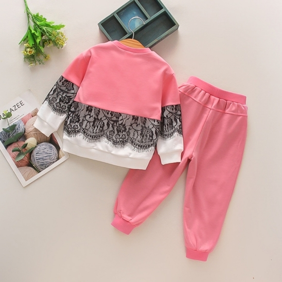 New Girls Lace Design Pink Pants Set - Picture 3 of 6